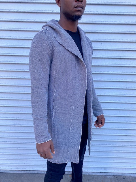Grey Fashion Cardigan With Hood