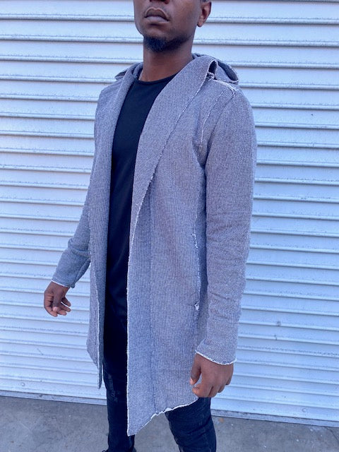 Grey Fashion Cardigan With Hood