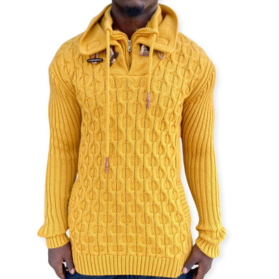 [Jordan] Yellow Men's Quarter Zip Wool Sweater with Wood Buttons