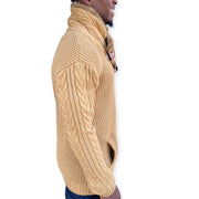 Camel Shall Sweater Pull Over with Double Buckle On Neck with Fur