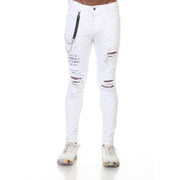 White Fashion Distress Jeans With Chain