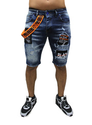 Jordan Blue Jean Shorts With Patches and Suspender on side