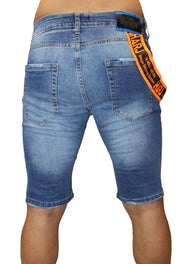 Deric Light Blue Jean Shorts With Patches and Suspender on side