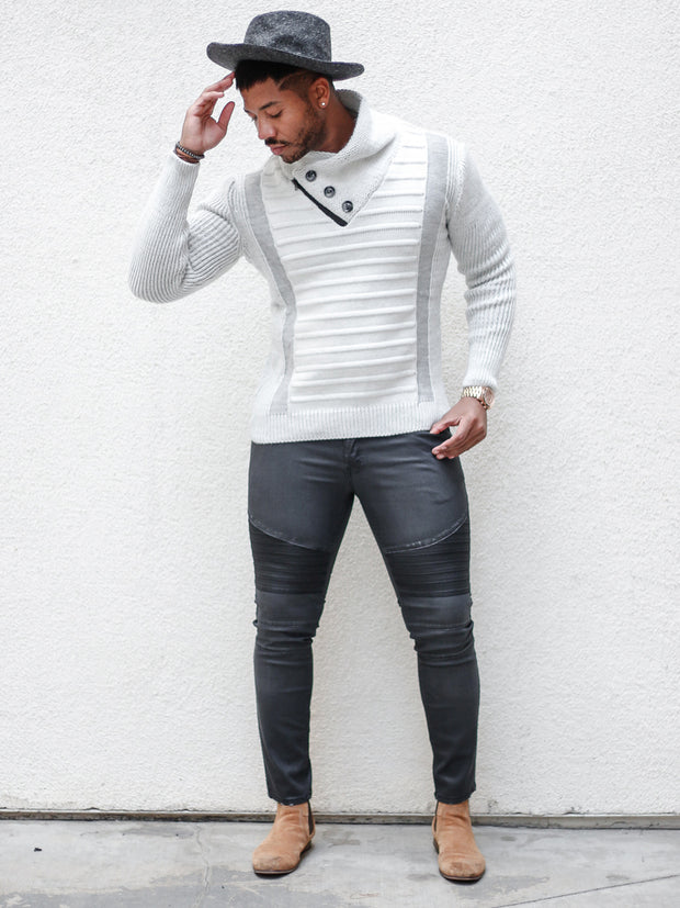 [Byrne] White Shawl Sweater