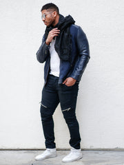 Navy Suede and Leather Jacket