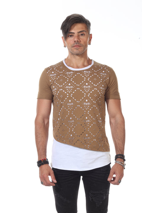 Laser Cut Coffee Fashion Tshirt With overlay