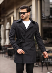 [Chicago]-Black Double Breasted Water Repellent Trench Coat