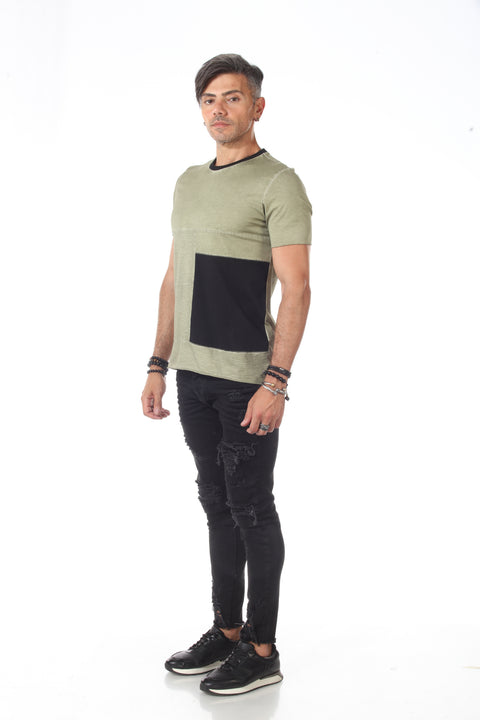 Washed Olive T-shirt With Black Patch