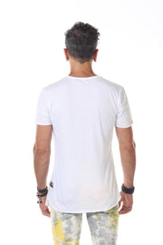 White Distress Tshirt With Zip On Chest and Holes on Side