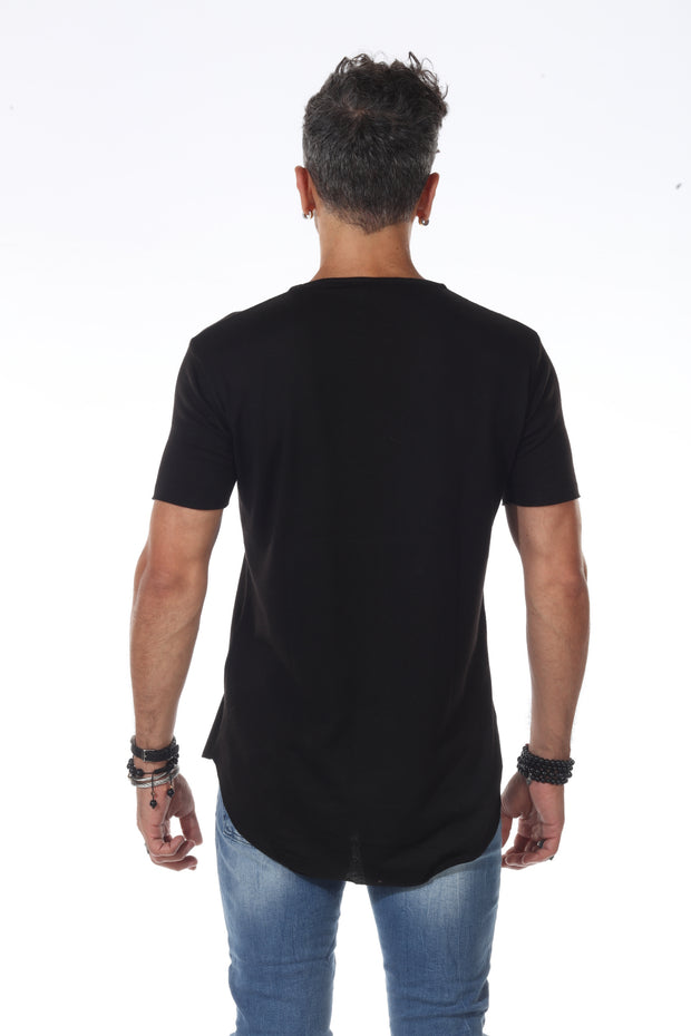 Eli Black Mesh fabric T-shirt With Scoop on waist