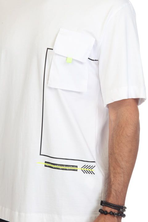 White Oversize T shirt With Pocket & Neon Details