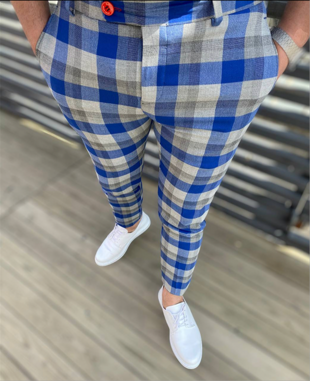 PLAID SLIM FIT CHINO PANTS