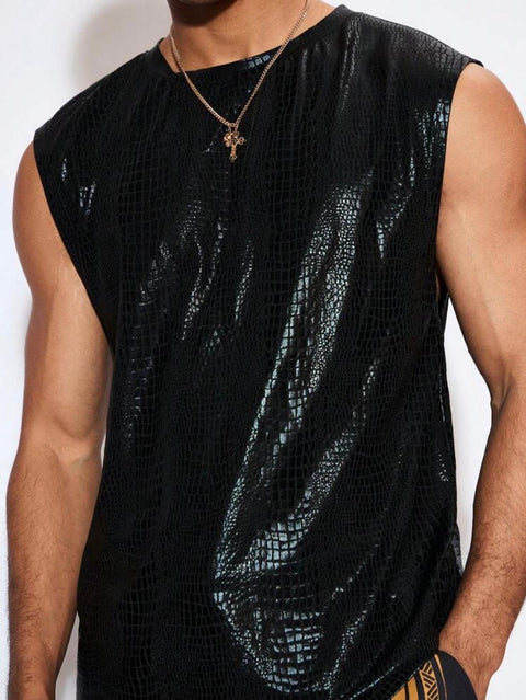 Festival Black Sleeveless Shiny Disco Tshirt