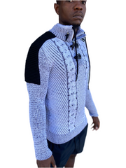 “Cooper” white Men's Wool Quarter Zip Sweater