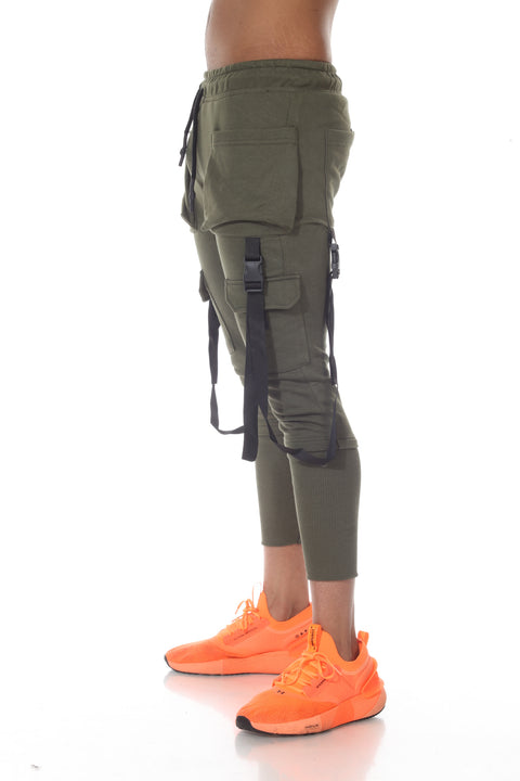 Milo Olive Fashion Jogger with Removable Suspenders