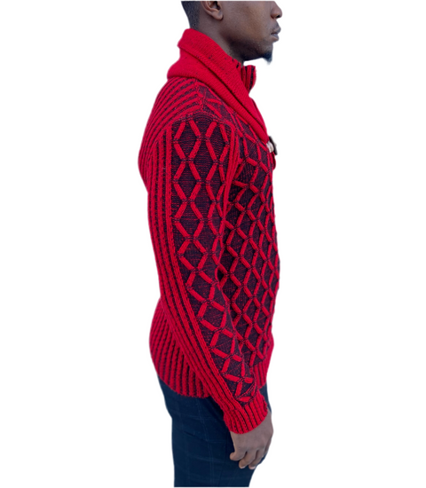 "Michael" Red Wool Quarter Zip Sweater