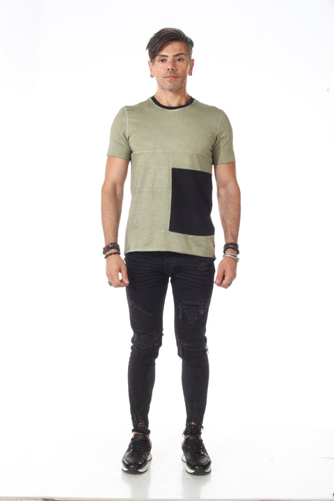 Washed Olive T-shirt With Black Patch