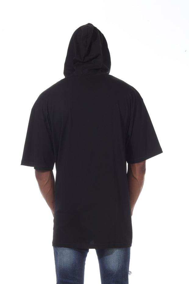 Black Oversize Hoodie Tshirt With Neon Front Pocket and straps