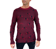 [Ervin] Distressed Look Burgundy Lightweight Knitted Crew Neck