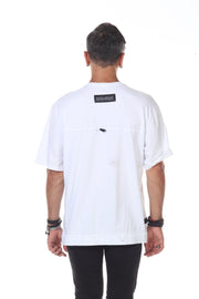 White Oversize Tshirt with Mesh Fabric  Front Pockets