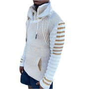 Beige Long Sleeve Sweater Pull Over with Double Zip and Buckle On Neck