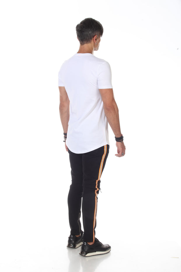 White Fashion T shirt With Orange Pocket & Band