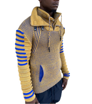 Gold Long Sleeve Sweater Pull Over with Double Zip and Buckle On Neck