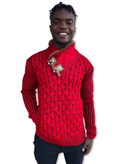 “Elias” Red Shaw Collar Men’s Sweater