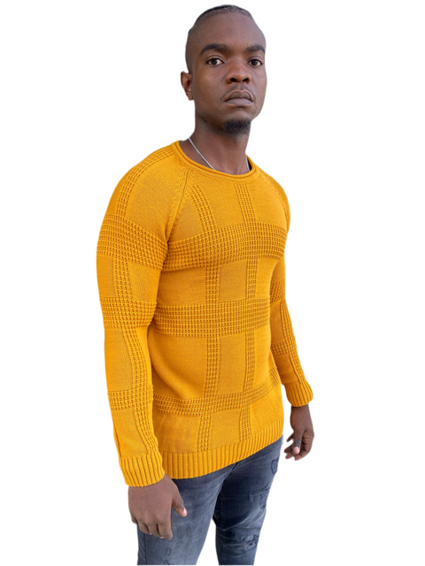 [Josie] Mustard Weight Knitted Crew Neck With Pattern