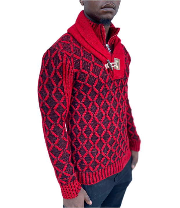 [Michael] Red Wool Quarter Zip UP Sweater