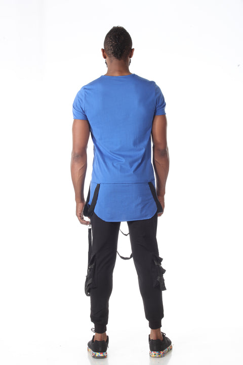 Royal Blue Extended Fashion Tshirt With Suspenders and Scoop Cut On Bottom