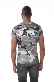 Camo Grey Fashion Tshirt with orange Ring Detail Below Pocket