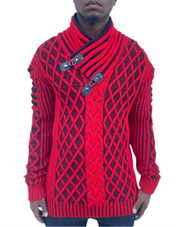 Red Shall Sweater Pull Over with Double Buckle