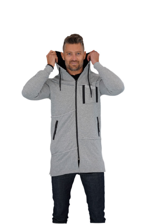 Light Grey Fashion Cardigan With Hood & Zip