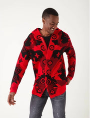 "Omid" Red Fashion Sweater Cardigan With Hood