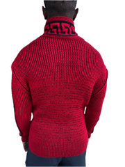 [Stephan] Red Men's Shawl Collar Sweater Pullover with Double Buckle