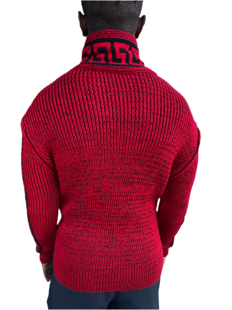 "Stephan" Red Long Sleeve Sweater Pull Over with Buckle On Neck