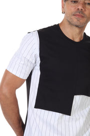 Black Fashion T shirt With Pinstripes and Button