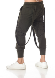 Enmat Olive Fashion Joggers with Zip Detailing on leg and Removable suspenders