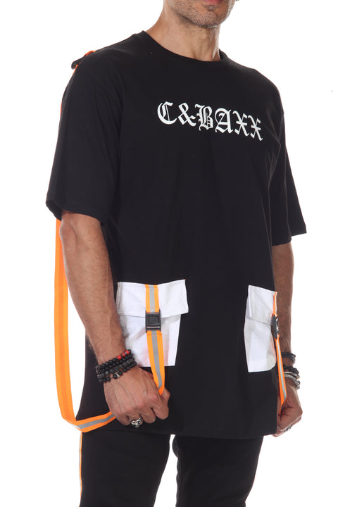 Black Tshirt With Night Reflective Straps