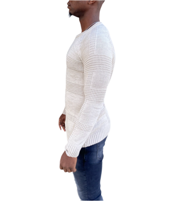 [Josie] Beige Light Weight Knitted Crew Neck With Pattern