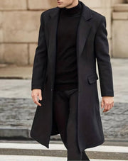 [John Shay] Black-Long Single Breasted 100% Wool Pea Coat