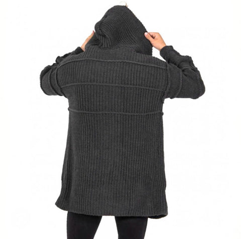 "Dimo" Charcoal Grey Fashion Sweater Cardigan With Hood