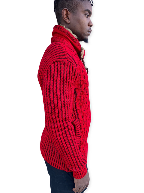 “Elias” Red Shaw Collar Men’s Sweater