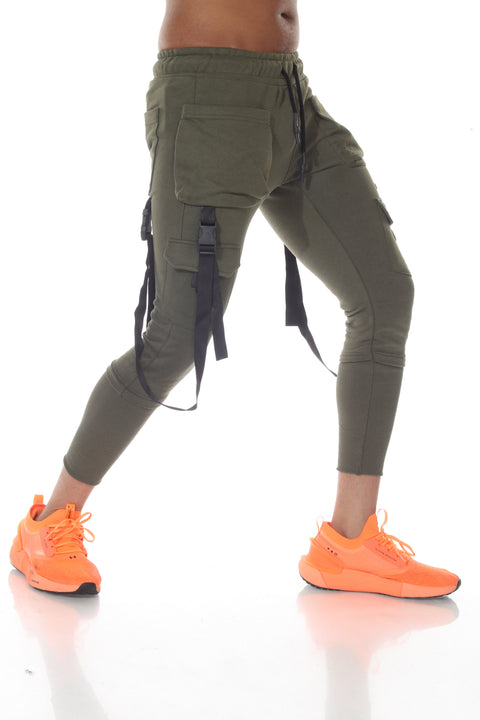 Milo Olive Fashion Jogger with Removable Suspenders