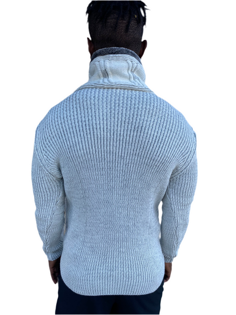 "Michael" White Wool Quarter Zip Sweater