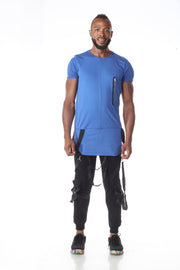 Royal Blue Extended Fashion Tshirt With Suspenders and Scoop Cut On Bottom