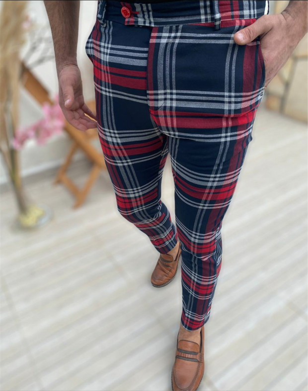 PLAID SLIM FIT CHINO PANTS