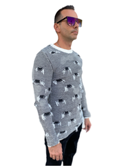 [Ervin] White Distressed Look Lightweight Knitted Crew Neck