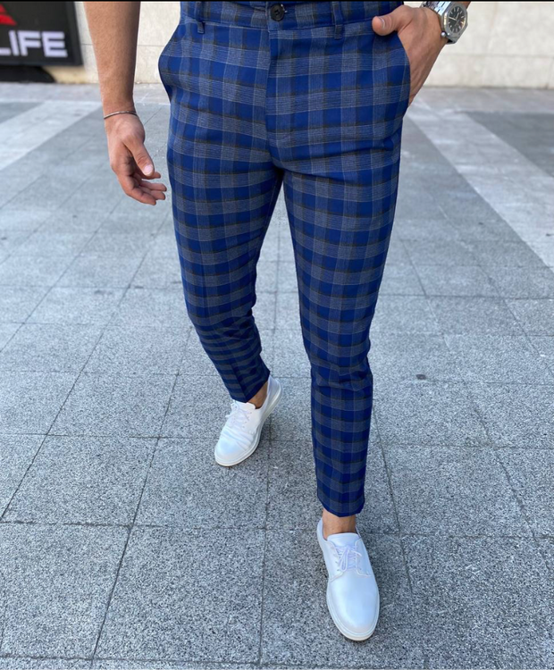 PLAID SLIM FIT CHINO PANTS